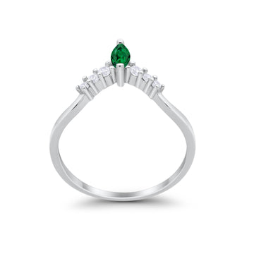 Art Deco Wedding Ring Chevron Midi Band Marquise Simulated Green Emerald CZ 925 Sterling Silver